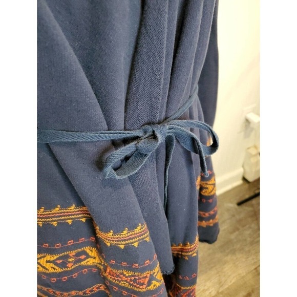 Vintage Lucky Brand Size Large Open Front Cardigan Aztec Boho Navy Duster - Picture 5 of 11